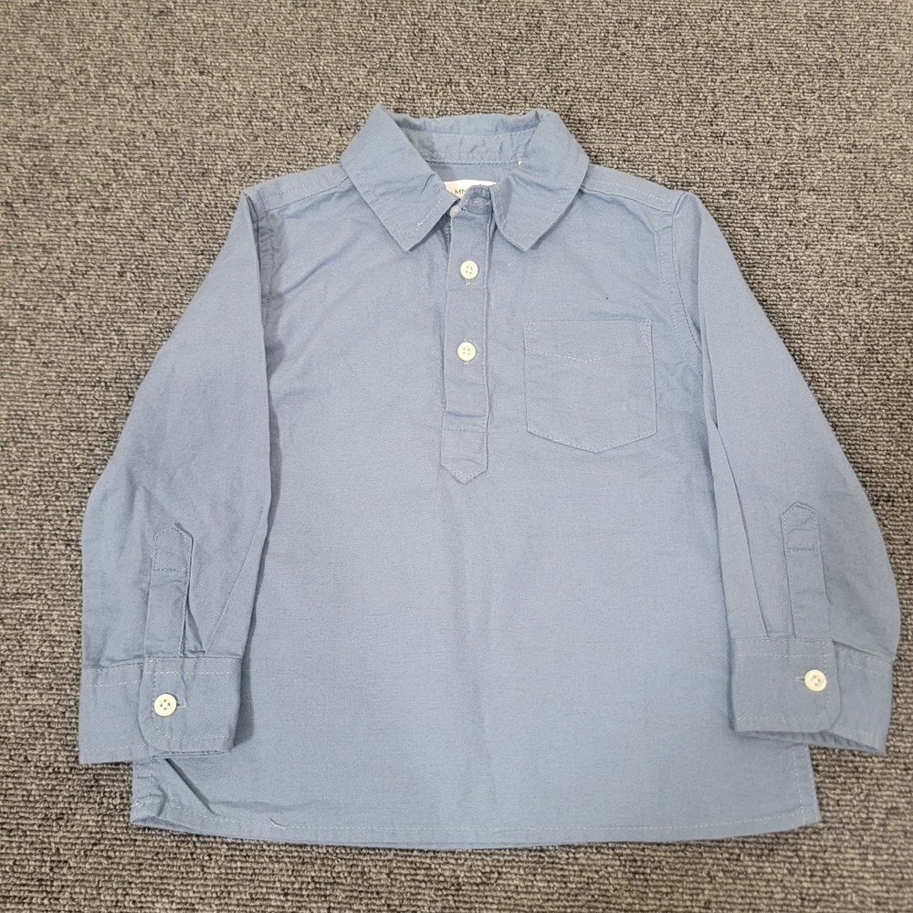 MNG Size 18-24 M Popover Shirt Toddler Boys Light Blue Cotton Long Sleeve Pocket